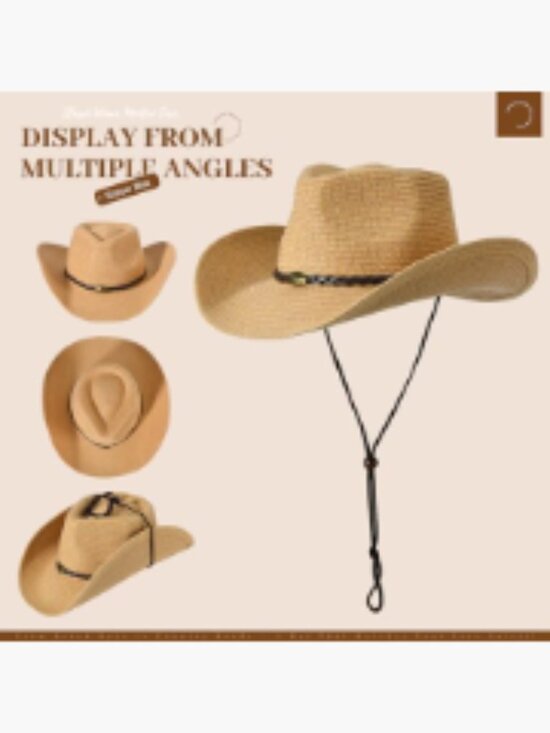 Straw Cowboy Hat with Wide Brim and Adjustable Chin Strap main image 7